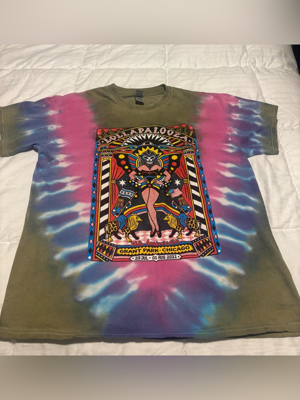 Lollapalooza Music Festival 2021 30th Anniversary Chicago Tie Dye T-Shirt Size L
